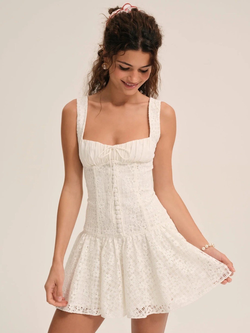 $274 NWOT For Love And Lemons “Daisy” Mini Corset Dress in White Sz Small